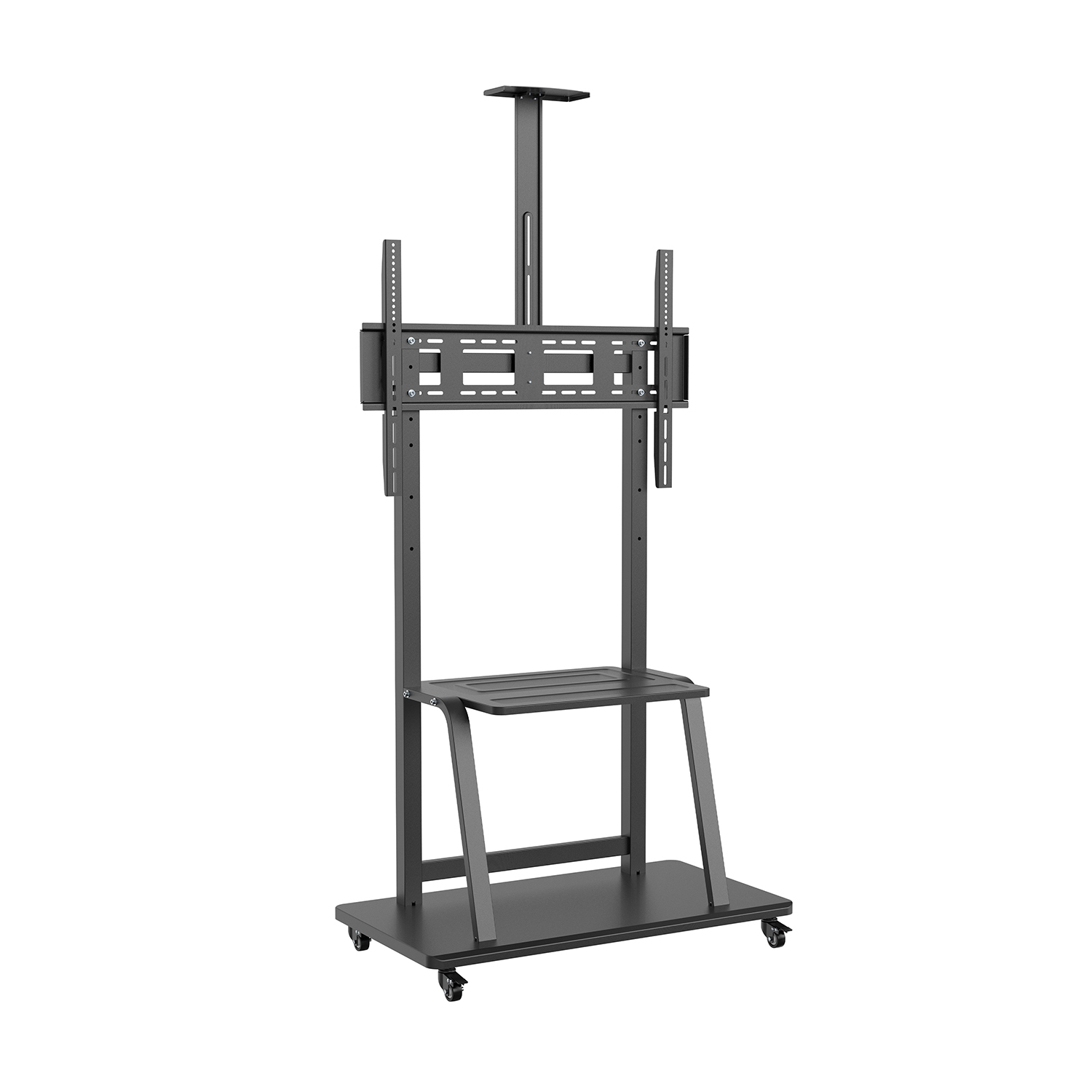 Soporte de Suelo ECO con Rueda, Bandeja para DVD y Soporte de Cámara para Monitor/TV 150Kg de 37-100, Negro