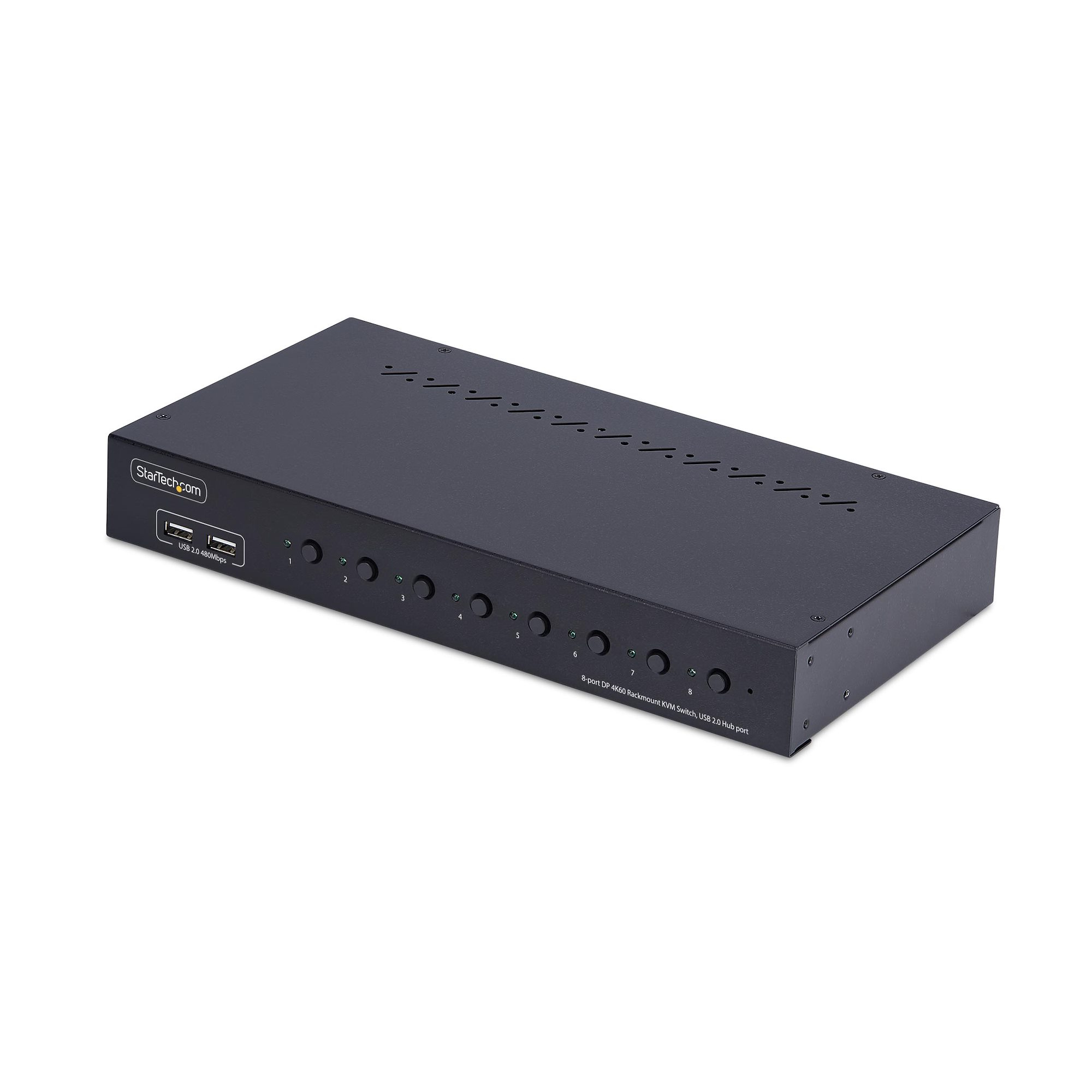 Switch KVM de 8 Puertos DisplayPort 4K 60Hz - Conmutador KVM DP 1.2 4K60 con Kit de Montaje 1U para Rack - con Hub USB de 4 Puertos - Conmutado por Botón y Teclas de Acceso Rápido - TAA