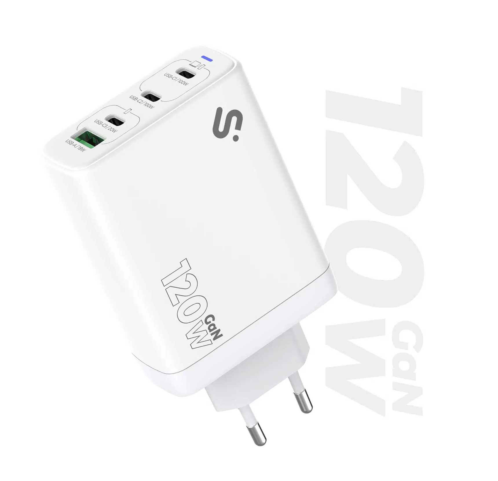 Cargador GaN 120W USB-C, 4 Puertos (3x USB-C + 1x USB-A)