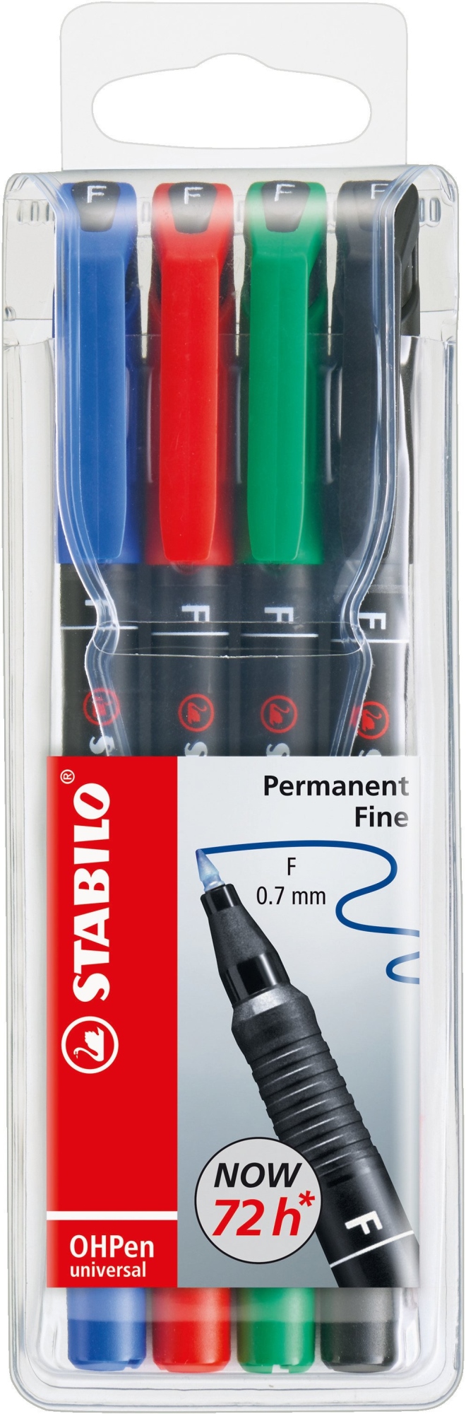OHPen universal permanent, 4 Pack marcador permanente Punta redonda Negro, Azul, Verde, Rojo 4 pieza(s)