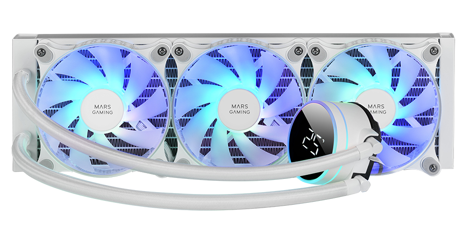 ML-LCD360, Refrigeración Líquida AIO, TDP 600W, 3x Ventiladores FDB ARGB 120mm, Pantalla LCD con Monitoreo de Temperatura, Bomba Opti-Chamber 3rd Gen, Multisocket Universal, Blanco