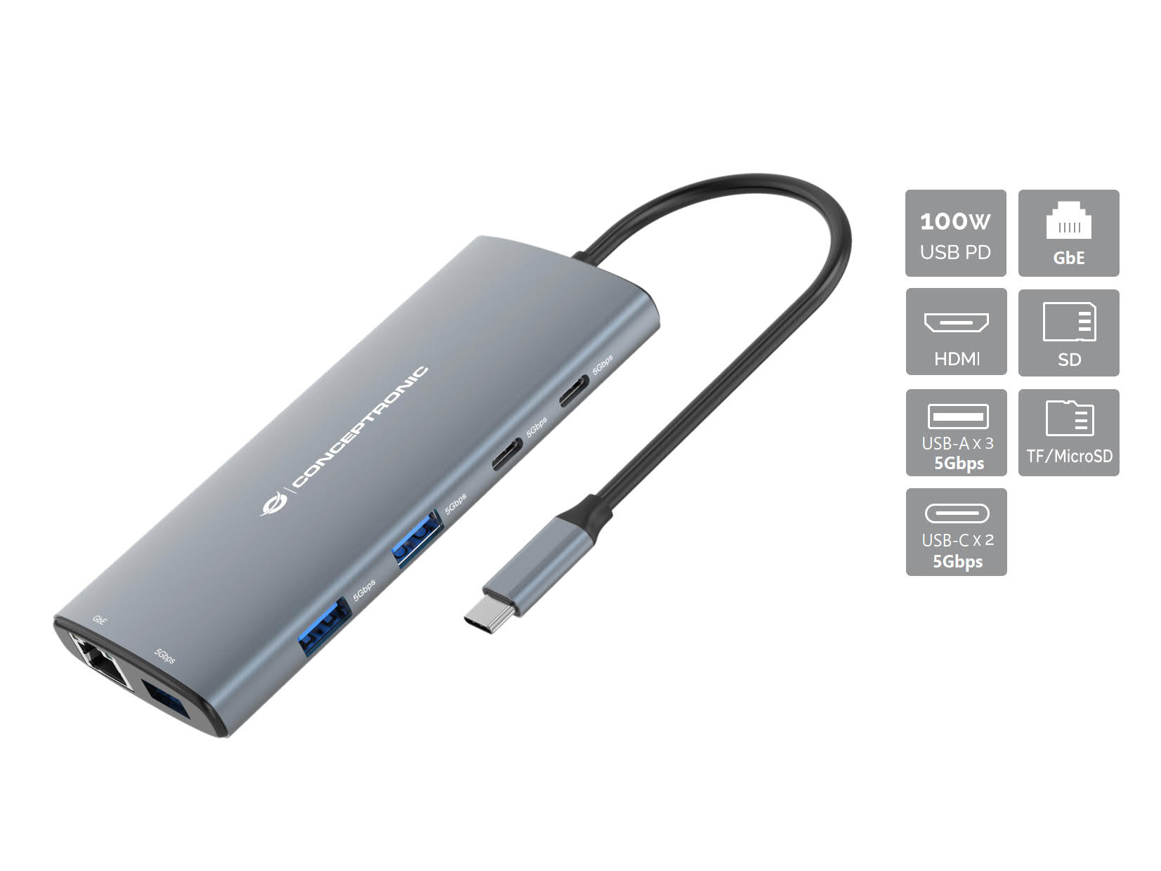 DONN06G Alámbrico USB 3.2 Gen 1 (3.1 Gen 1) Type-C Gris