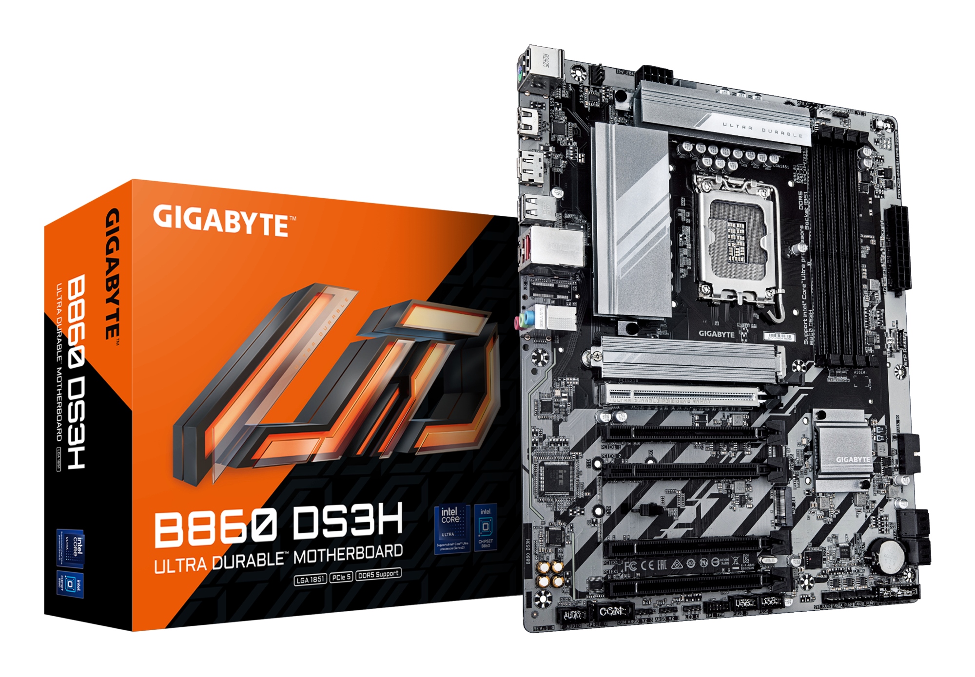 B860 DS3H Placa base - CPUs Intel Core Ultra, VRM de 8+1+2+2 fases, hasta 9066MHz DDR5, 1xPCIe 5.0 + 1xPCIe 4.0 M.2, LAN 2,5 GbE, USB 3.2 Gen 2x2