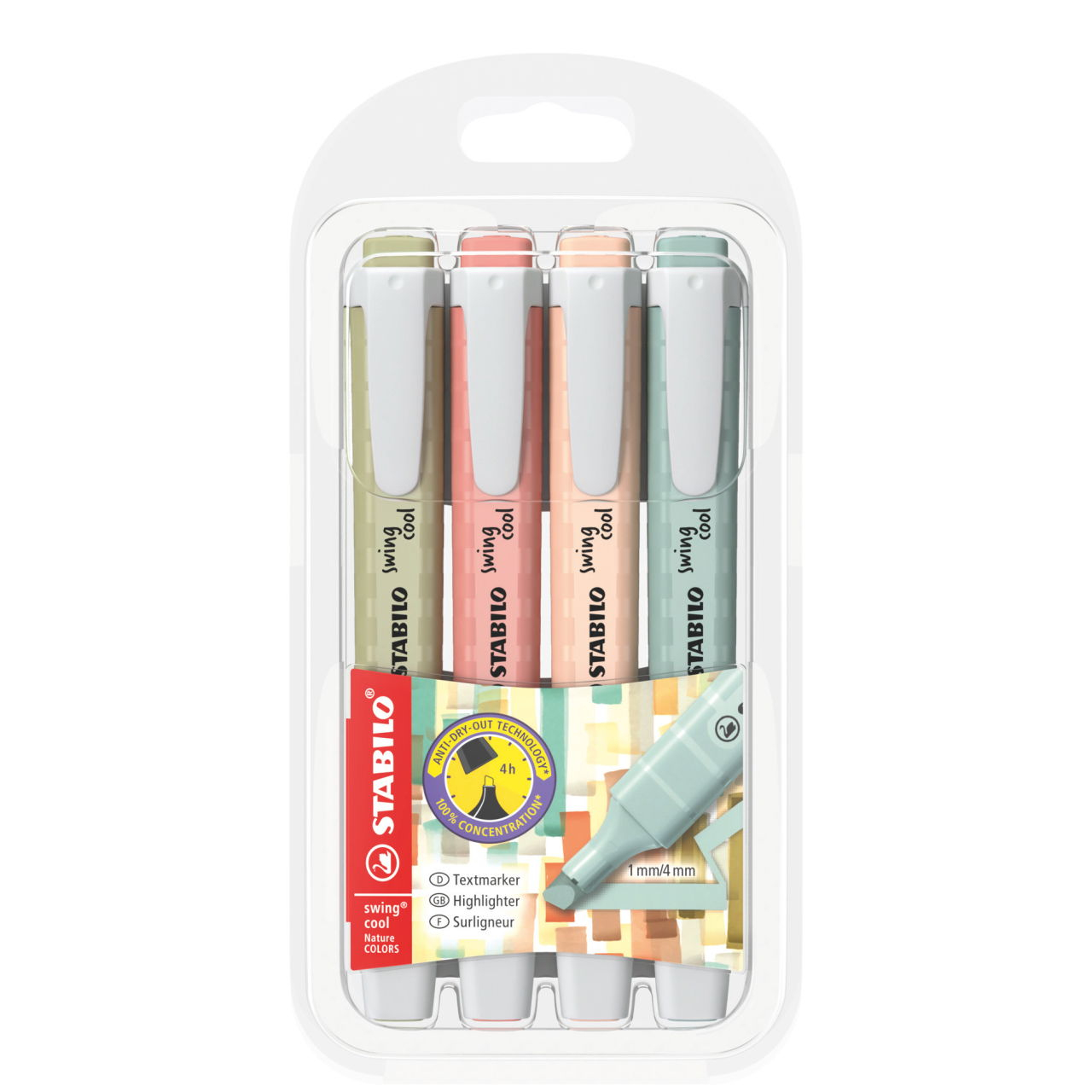 Fluorescente pastel swing cool NatureCOLORS, Estuche de 4 colores