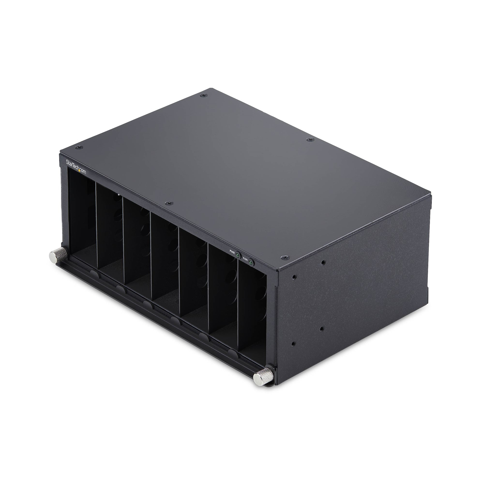 Caja de 7 Ranuras para Conversores de Medios Serie MCM para Rack de 10" - Chasis para Conversores de Medios - sin Gestionar - Aislamiento de Corriente - Ventilación Activa - TAA