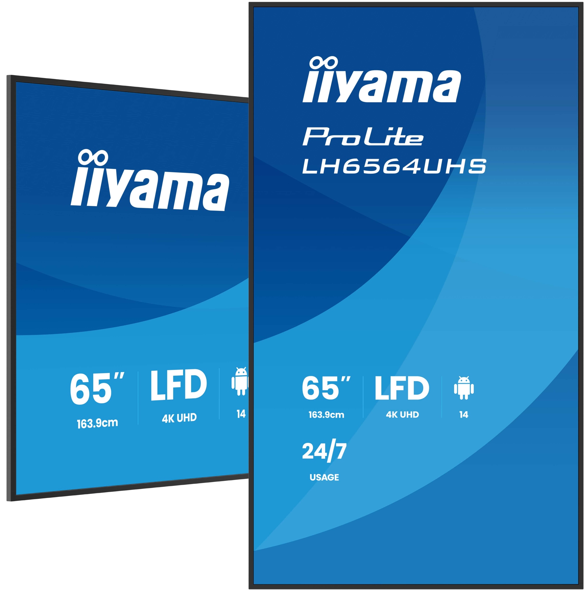 LH6564UHS-B1AG pantalla de señalización Pantalla plana para señalización digital 165,1 cm (65") Wifi 500 cd / m² 4K Ultra HD Negro Procesador incorporado Android 24/7