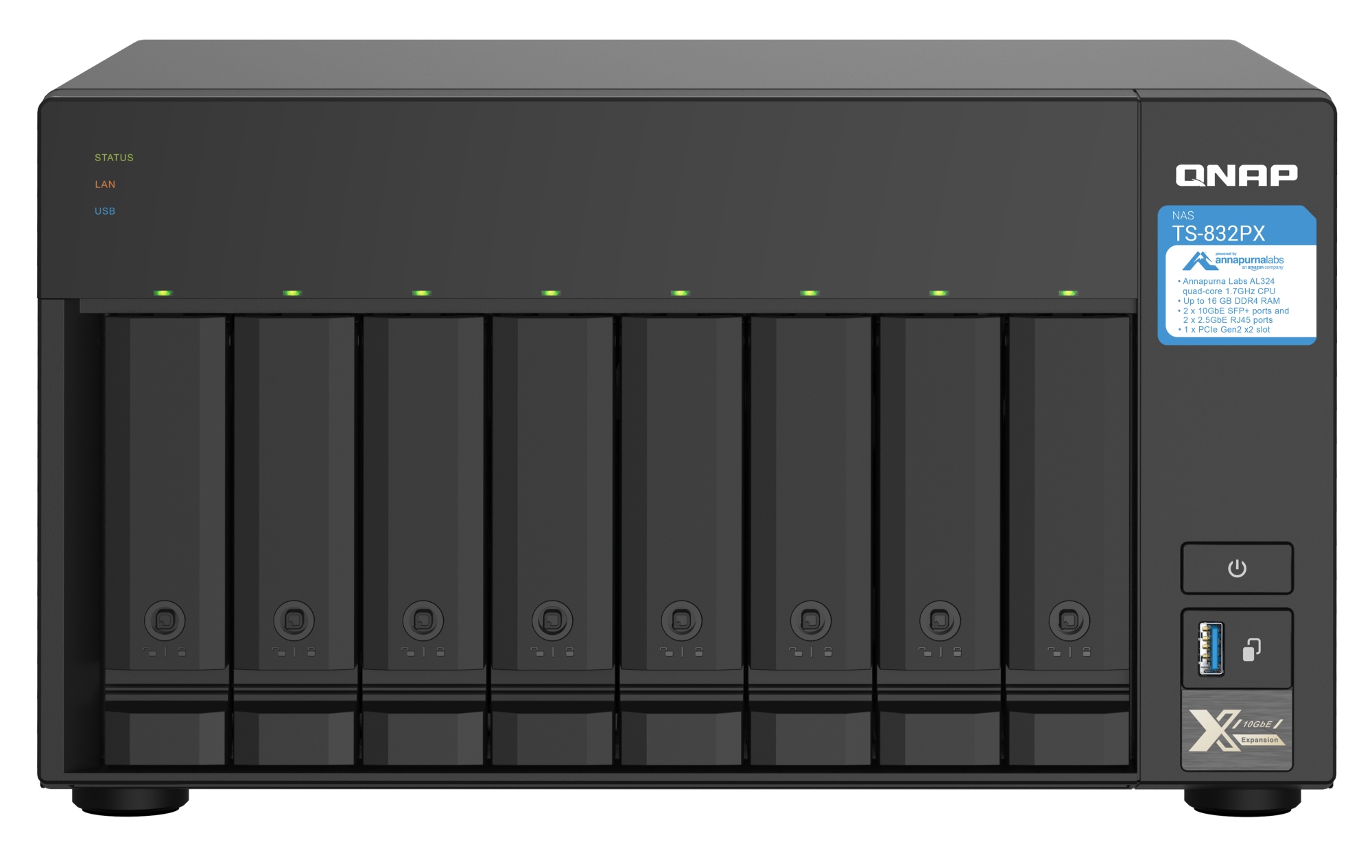 TS-832PX NAS Torre Annapurna Labs AL324 4 GB DDR4 0 TB QNAP Turbo System Aluminio, Negro