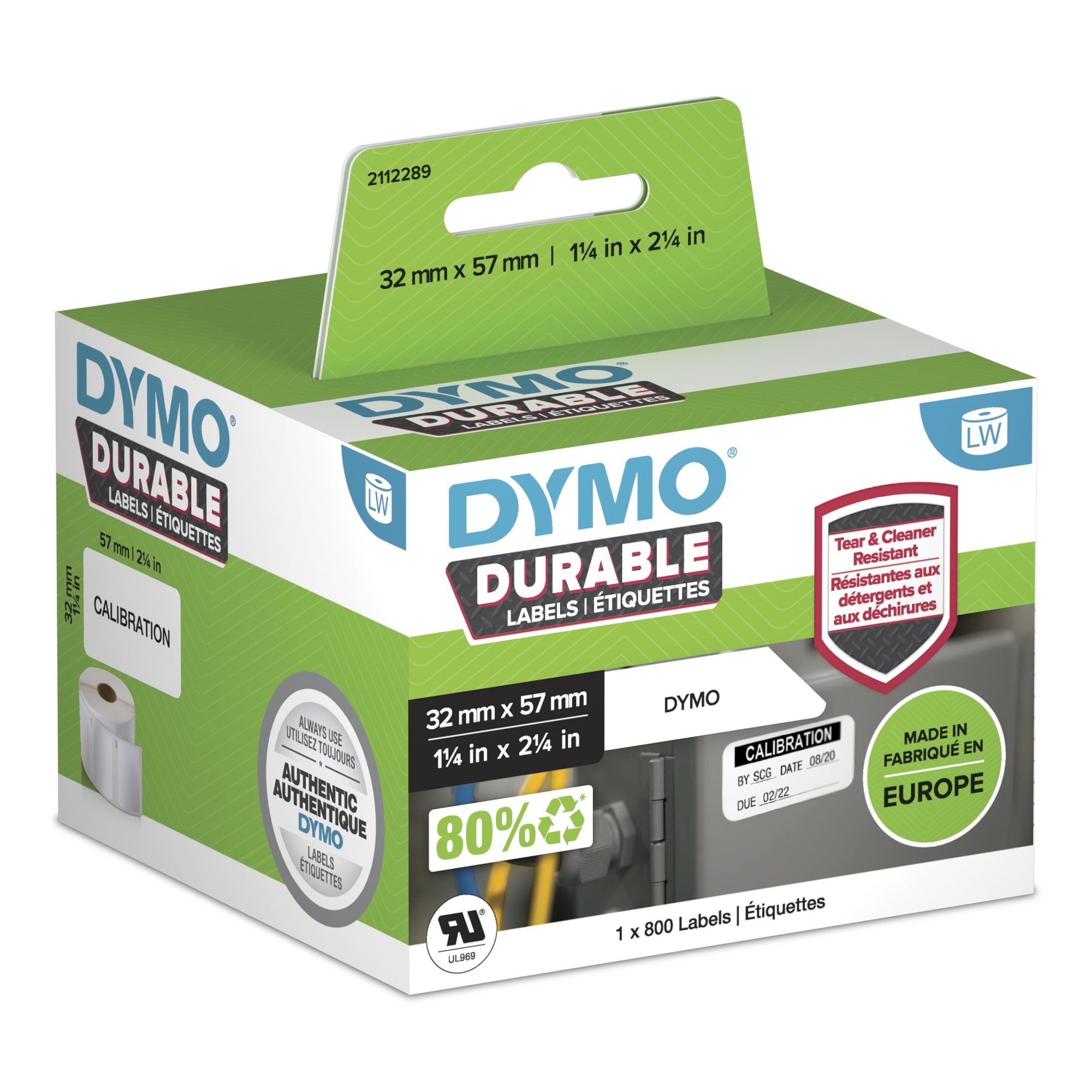 LW auténticas etiquetas durables | 57mm × 32mm | rollo de 800 etiquetas autoadhesivas "White Poly" | Etiquetas que duran sobre superficies exigentes para etiquetadoras LabelWriter