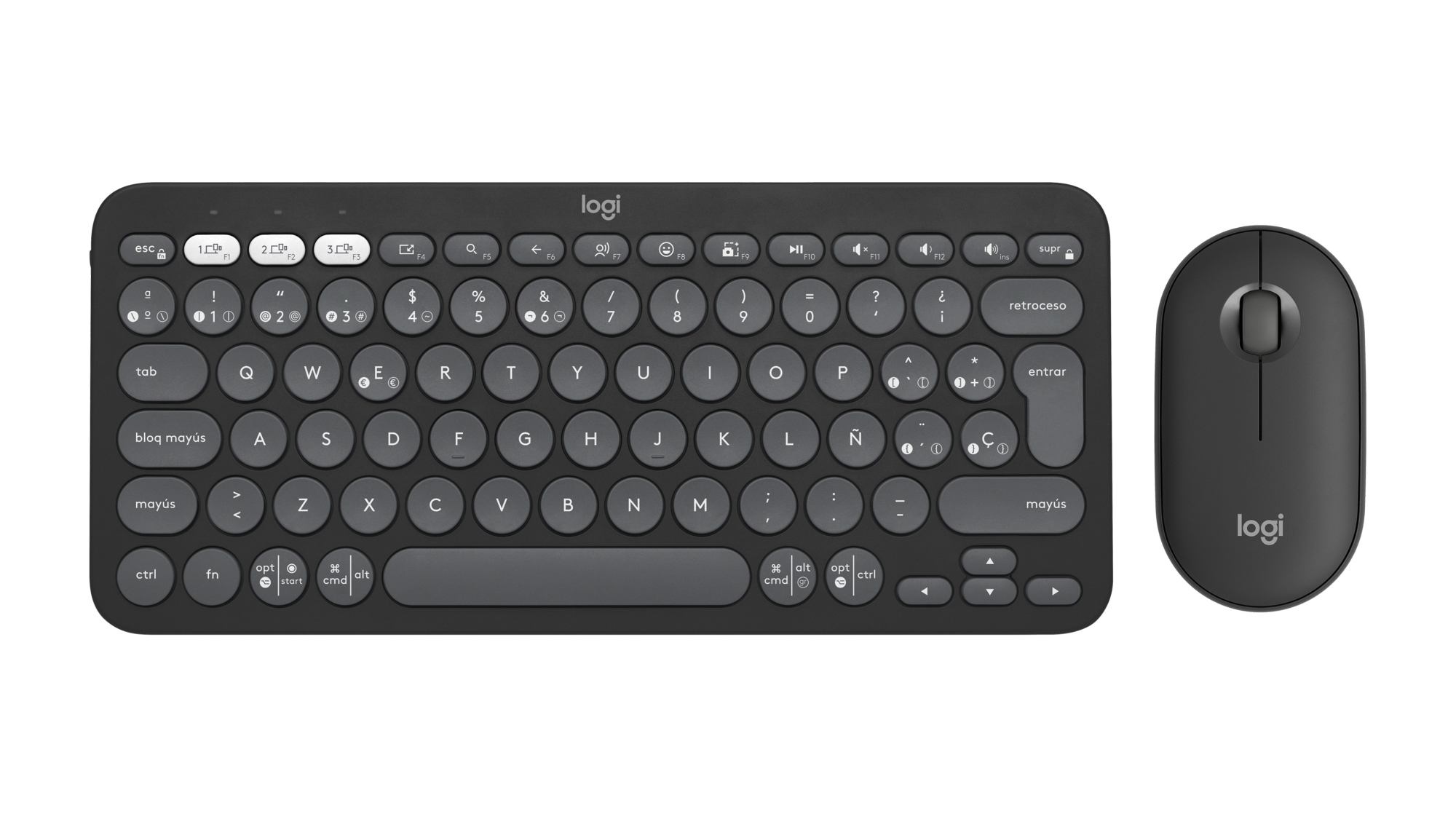 920-012227 teclado Ratón incluido Universal RF Wireless + Bluetooth QWERTY Español Grafito