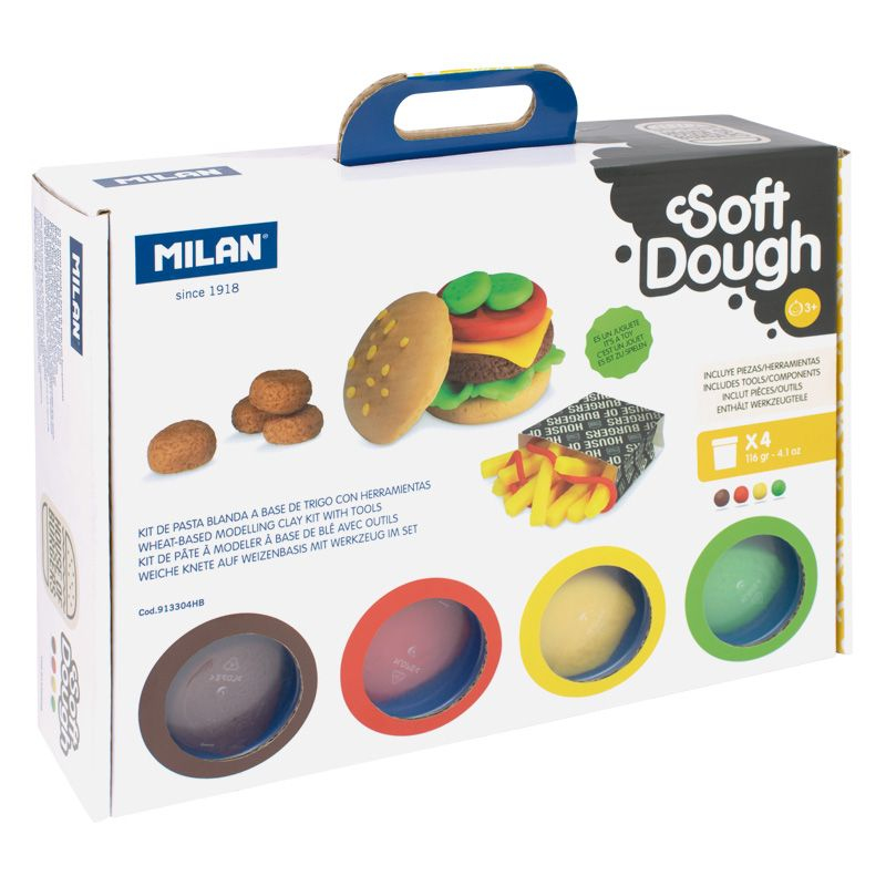 Maletín 4 botes 116 g pasta blanda Soft Dough con herramientas "Casa de las hamburguesas"