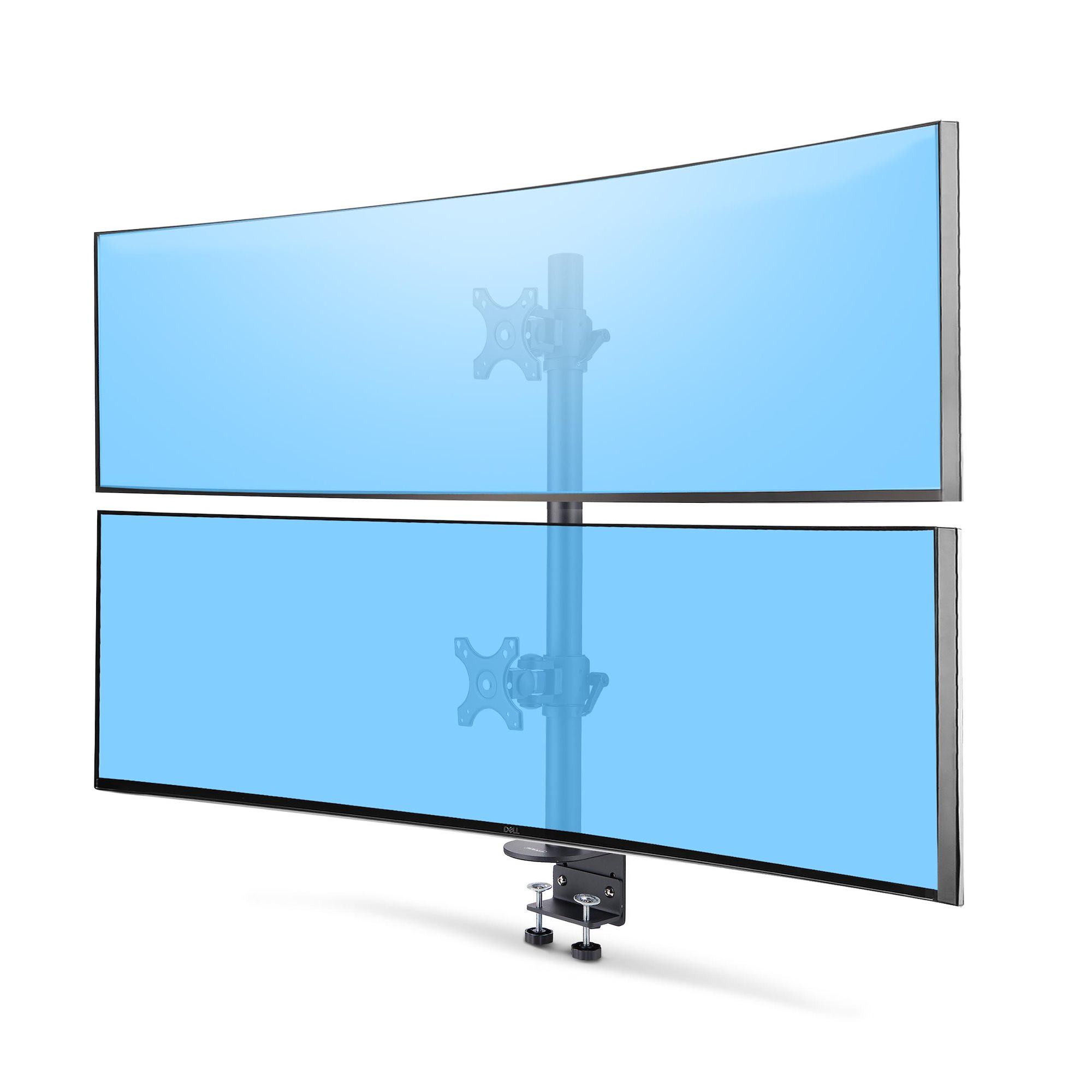 Soporte de Sobremesa para Dos Monitores Apilados Verticalmente de 49" 16:9 o 32:9 - Capacidad de Carga de 32kg - de Mordaza en C - Soporte VESA para 2 Monitores - TAA