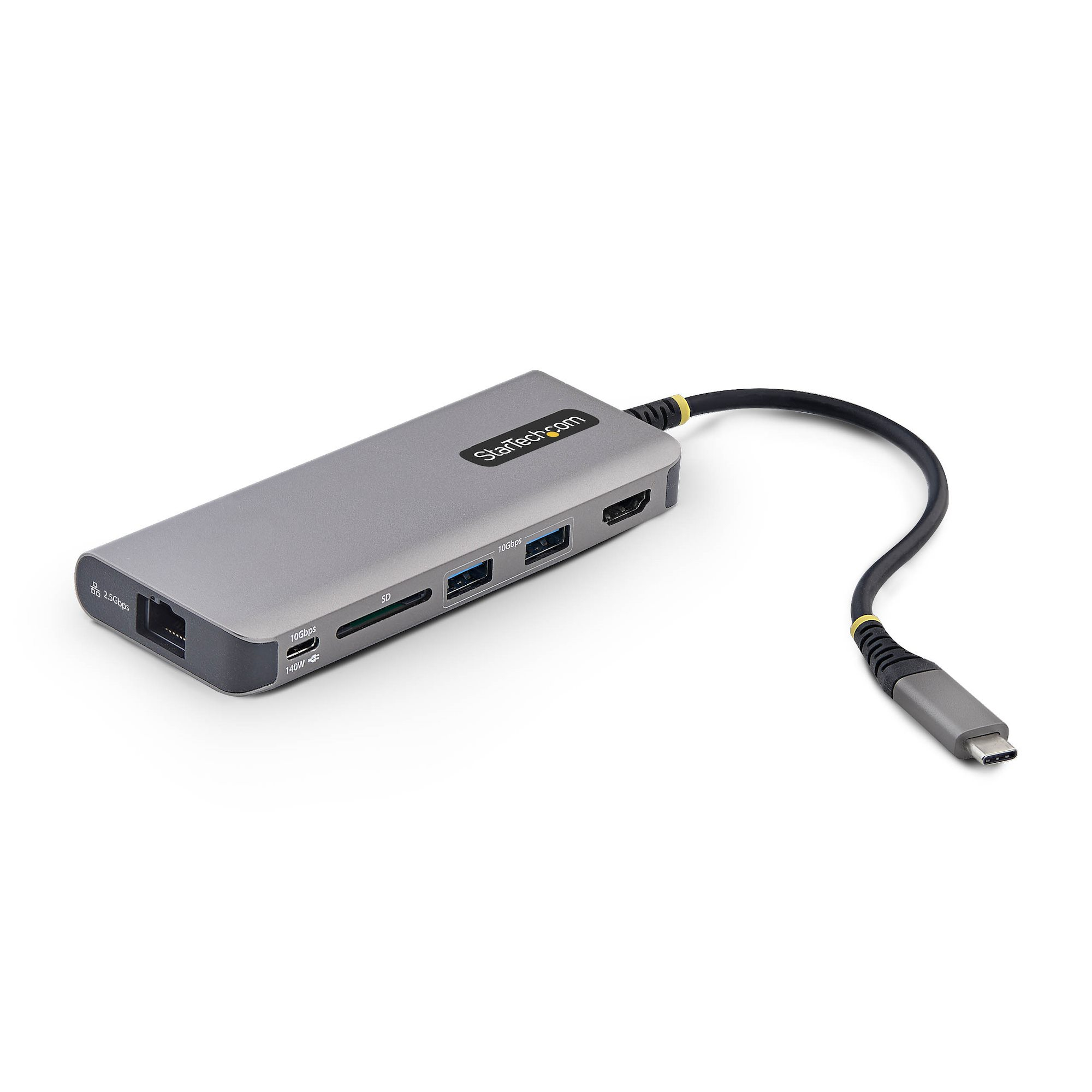 Adaptador Multipuertos USB-C a HDMI - PD 140W - Hub Ladrón USB de 3 Puertos - 4K 60Hz - Ranura para Tarjetas SD - Mini Docking Station Tipo C - Red Ethernet de 2,5Gb - Para MacBook