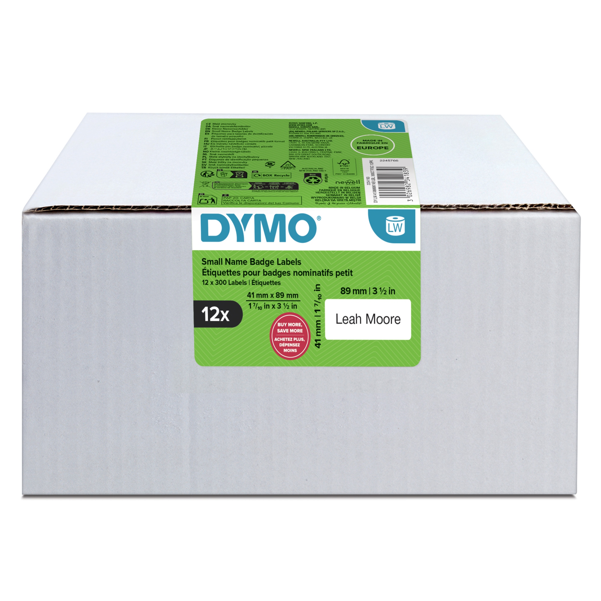 LW etiquetas auténticas de tarjeta de identificación pequeñas | 41 mm × 89 mm | 12 rollos de 300 etiquetas con reverso fácil de retirar (3.600 unidades) | para etiquetadoras LabelWriter