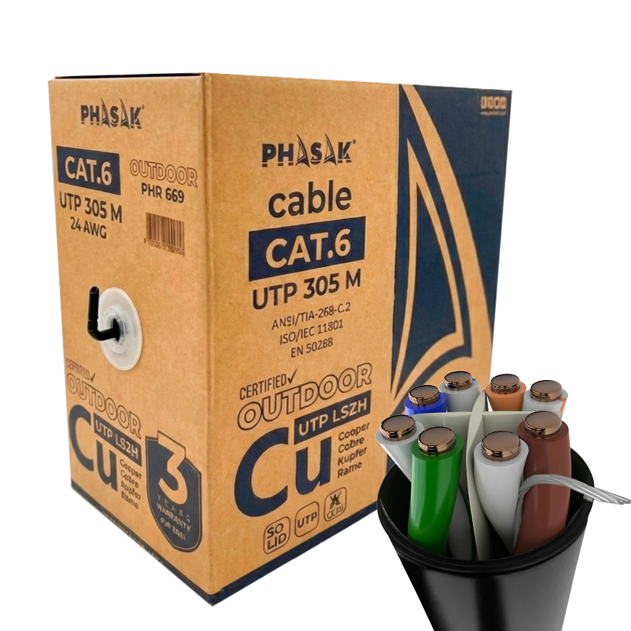 Bobina de cable de red exterior S-FTP Cat.6A cobre 100% sólido LSZH 305 m gris  PHR 669 |