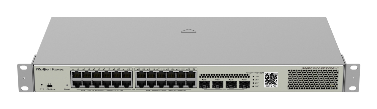 RG-NBS3100-24GT4SFP-P-V2 switch Gestionado L2 Gigabit Ethernet (10/100/1000) Energía sobre Ethernet (PoE) Metálico