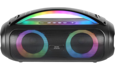 MS-PULSE, Altavoz Bluetooth Portátil 50W RMS, Iluminación RGB, 2 Drivers Activos 93mm + 2 Drivers Pasivos Ultra-Bass, Función Manos Libres, USB / MicroSD / AUX / FM, Asa y Correa, Negro