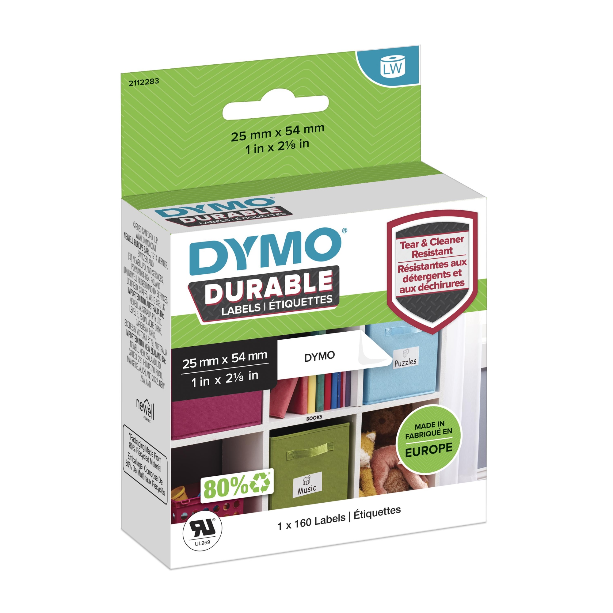 LW auténticas etiquetas durables | 25mm × 54mm | rollo de 160 etiquetas autoadhesivas "White Poly" | Etiquetas que duran sobre superficies exigentes para etiquetadoras LabelWriter
