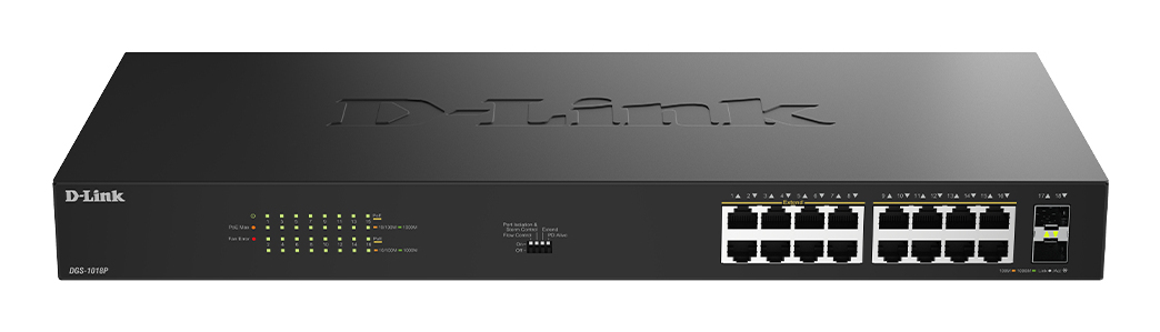 DGS-1018P No administrado Gigabit Ethernet (10/100/1000) Energía sobre Ethernet (PoE) Negro