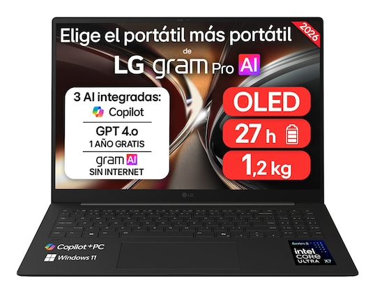 Gram Pro 16Z90U 16" Copilot+ PC Intel Core Ultra X7 358H Portátil 40,6 cm (16") WQXGA+ 32 GB LPDDR5x-SDRAM 512 GB SSD Windows 11 Home Negro, Carbono Español