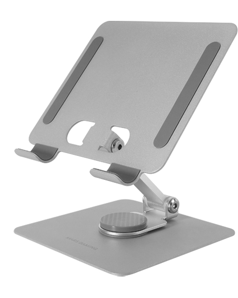 MA-RST, Soporte para Tablet y Convertibles 2en1 hasta 13", Giratorio 360º + Ajustable en Altura y Ángulo 180º, Soporte Tablet Plegable de Acero Liviano, Antideslizante, Gris Plateado