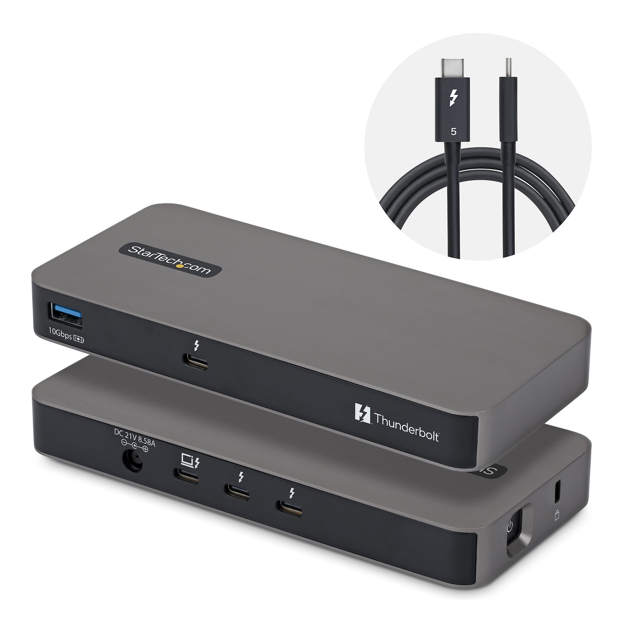 Hub Thunderbolt&trade 5 de 4 Puertos con KVM Thunderbolt Share - 80/120Gbps - 8K 60Hz o 4K 144Hz - PD 140W - USB-A 10Gbps - TB4 y USB4 - Para MacBook M5 Pro M5 Max