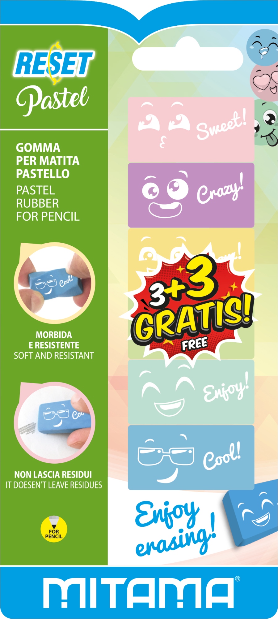 Gomma Reset Pastello per Matita pz. 3+3 omaggio goma Caucho Multicolor 6 pieza(s)
