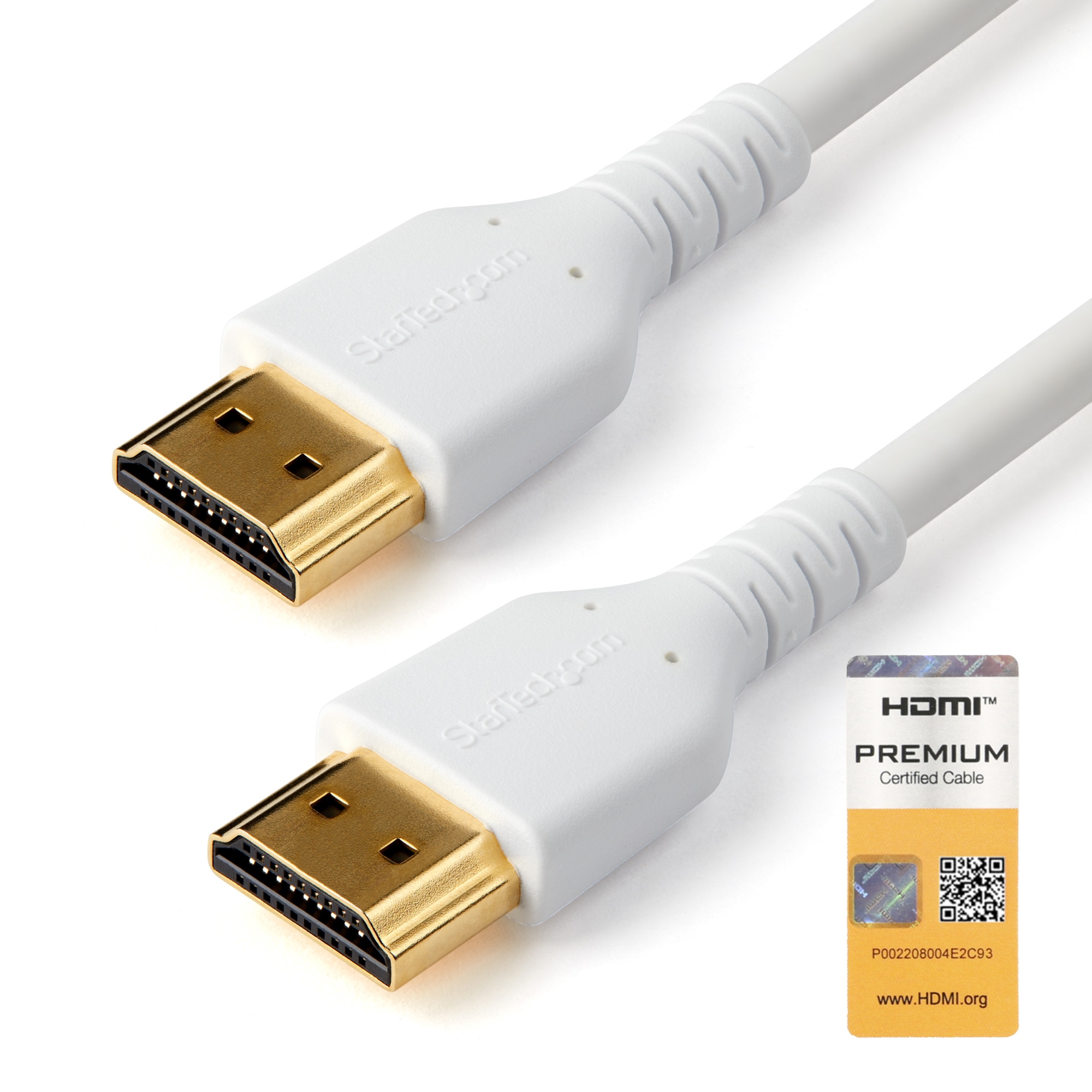 Cable HDMI 2.0 Certificado Premium de Alta Velocidad con Ethernet de 2m - Delgado - UHD 4K 60Hz - con Fibra de Aramida - HDMI 2.0 - TPE - para Monitores y TV - Blanco