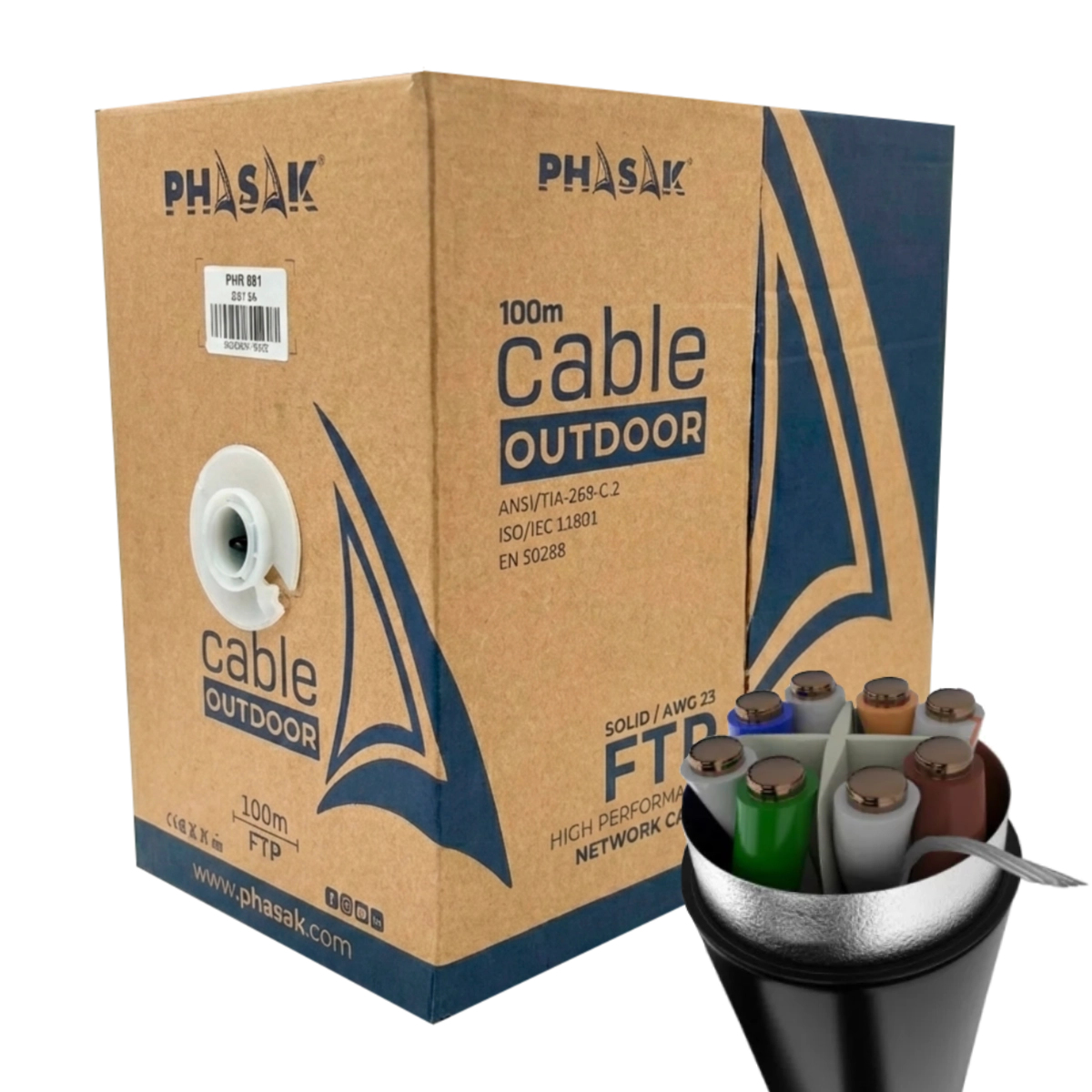 Bobina de cable de red FTP Cat.6A exterior CCA AWG23 100 m  PHR 681