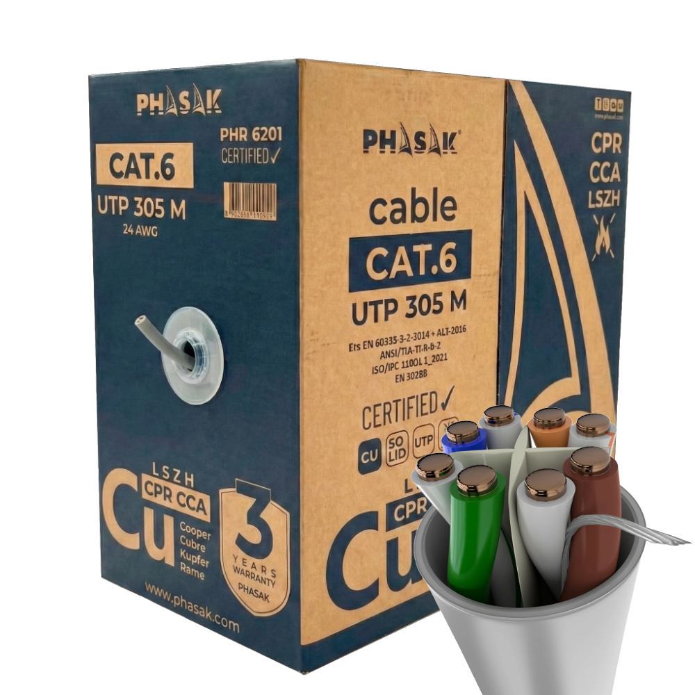 Bobina de cable de red UTP Cat.6 cobre LSZH CPR Cca 305 m gris  PHR 6201