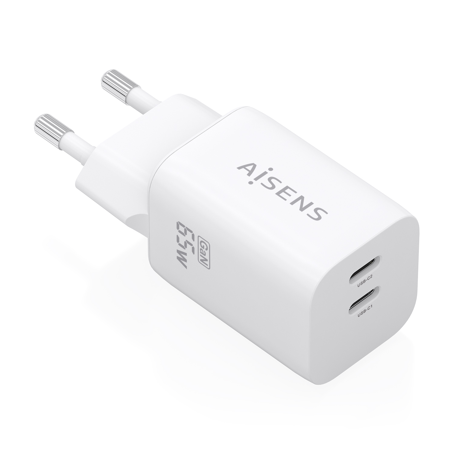 Cargador GaN 65W, 2xUSB-C PD3.0 QC4.0, Blanco