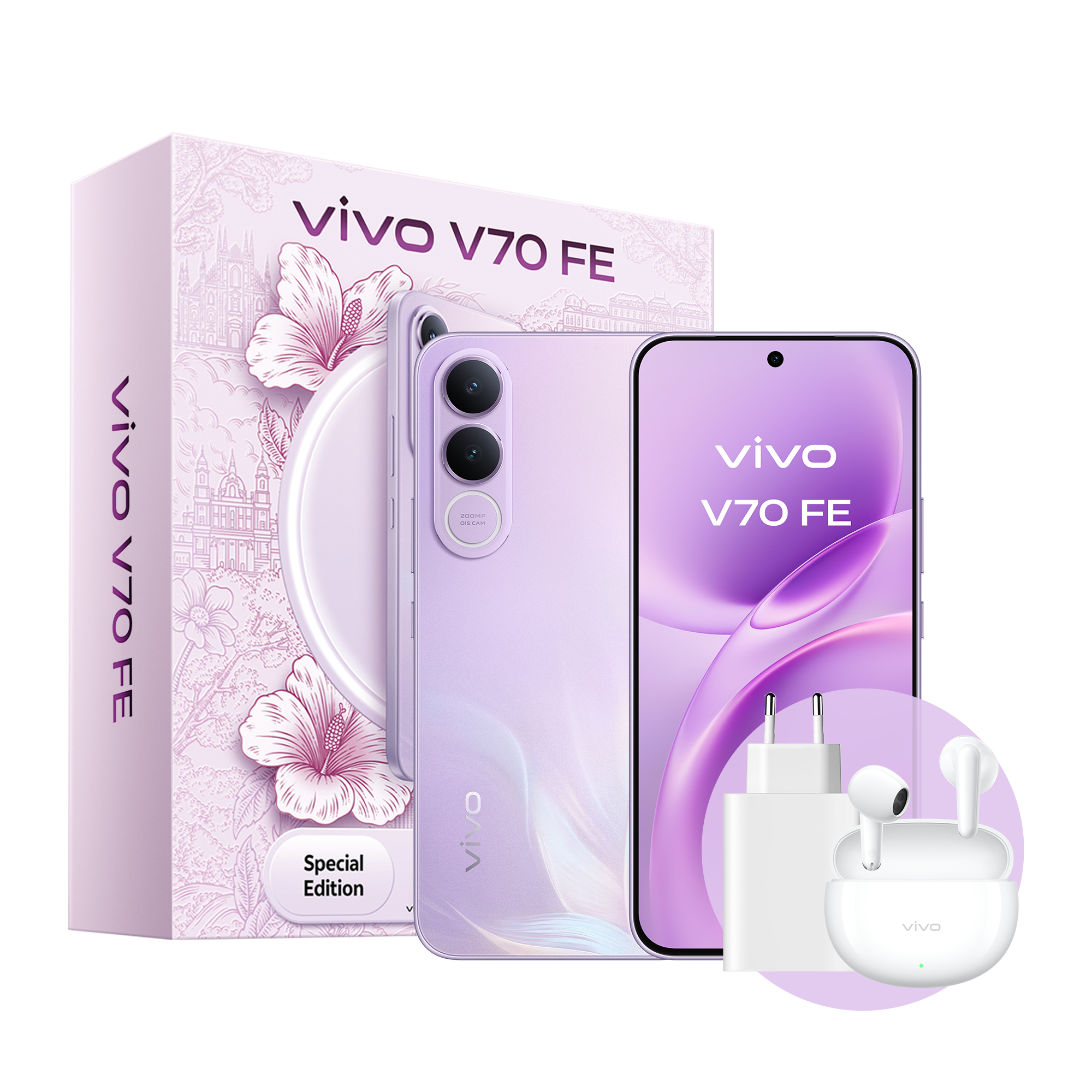 V70 FE + BUD 17,4 cm (6.83") SIM doble Android 16.0 5G USB Tipo C 8 GB 256 GB 7000 mAh Púrpura