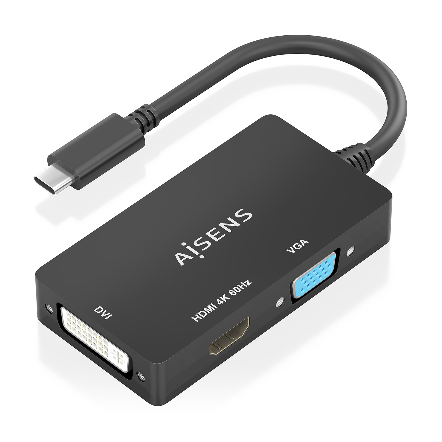 Conversor USB-C A DVI/HDMI/VGA, USB-C/M-DVI/H-HDMI/H-VGA/H, Negro, 15cm