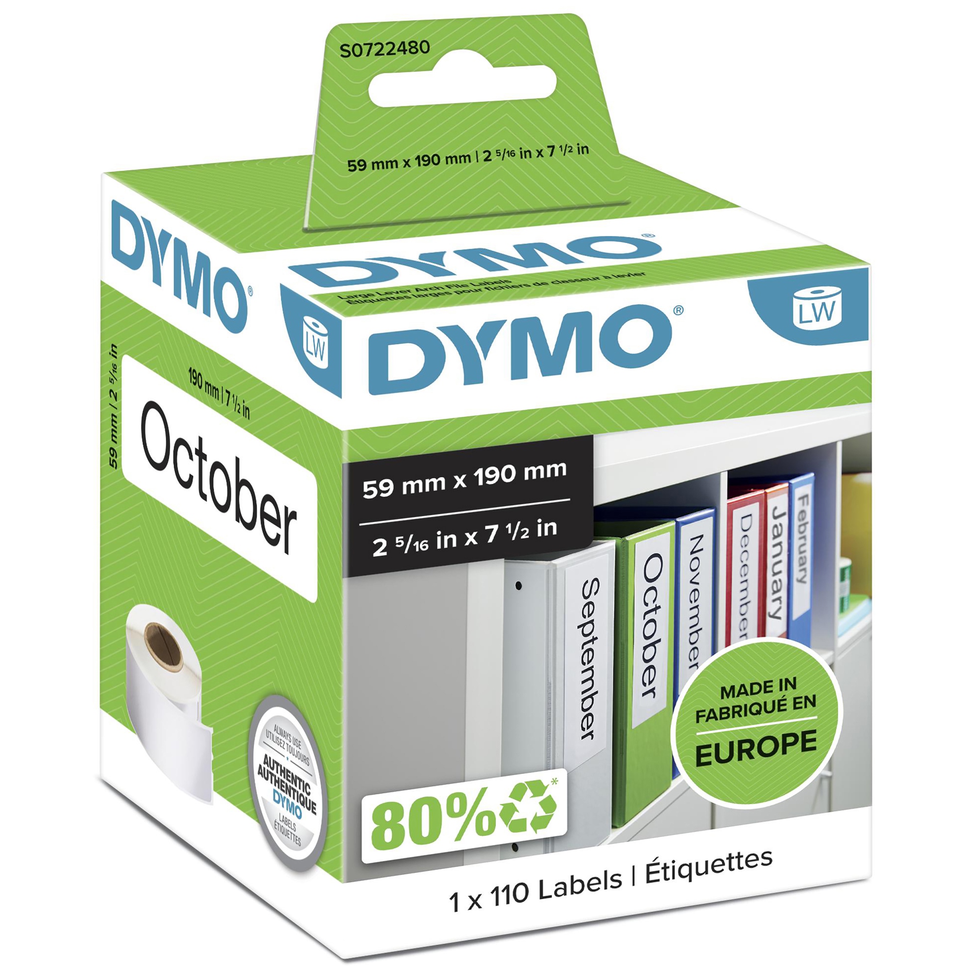 LW etiquetas auténticas multiusos/de LAF grandes | 59 mm × 190 mm | rollo de 110 etiquetas con reverso fácil de retirar | autoadhesivas | para etiquetadoras LabelWriter