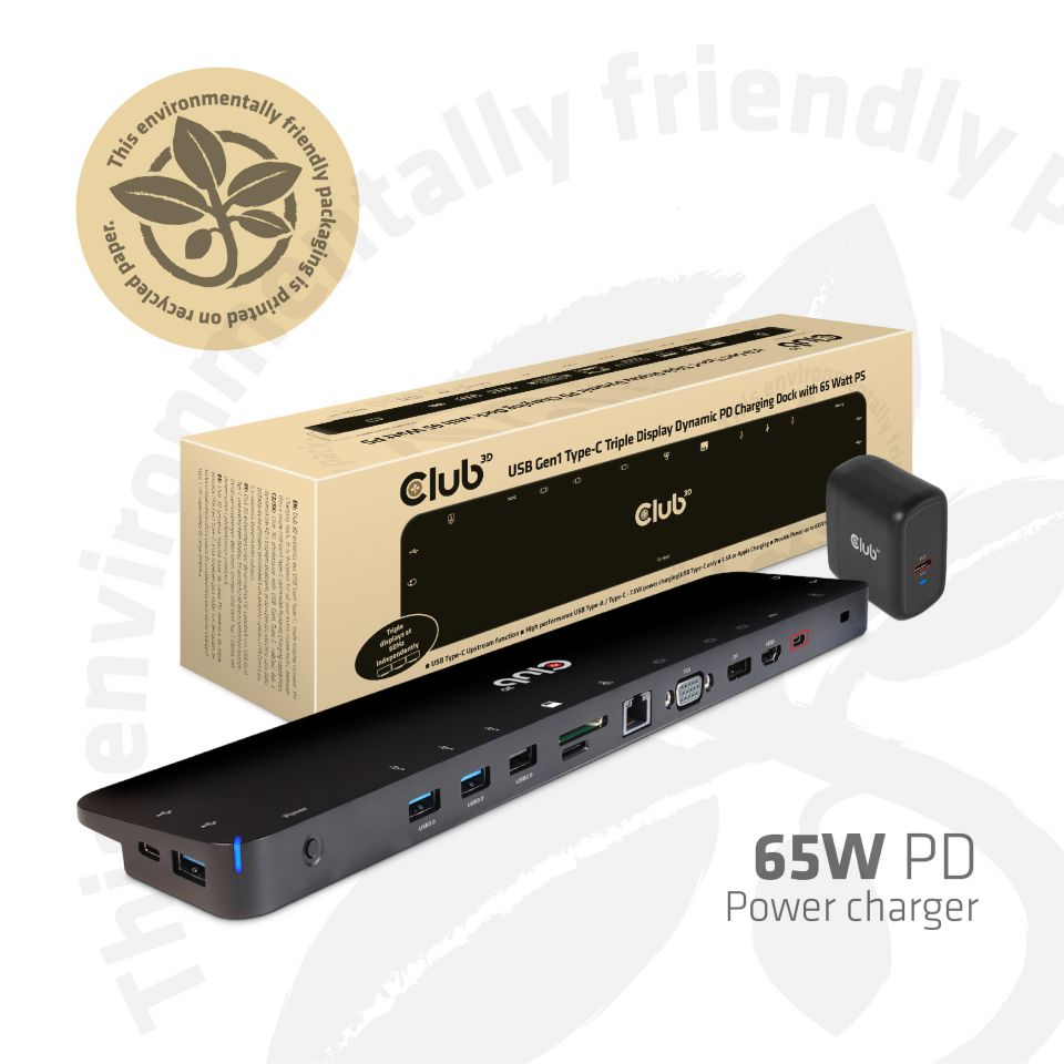CSV-1564W65 base para portátil y replicador de puertos Acoplamiento USB 3.2 Gen 1 (3.1 Gen 1) Type-C Negro