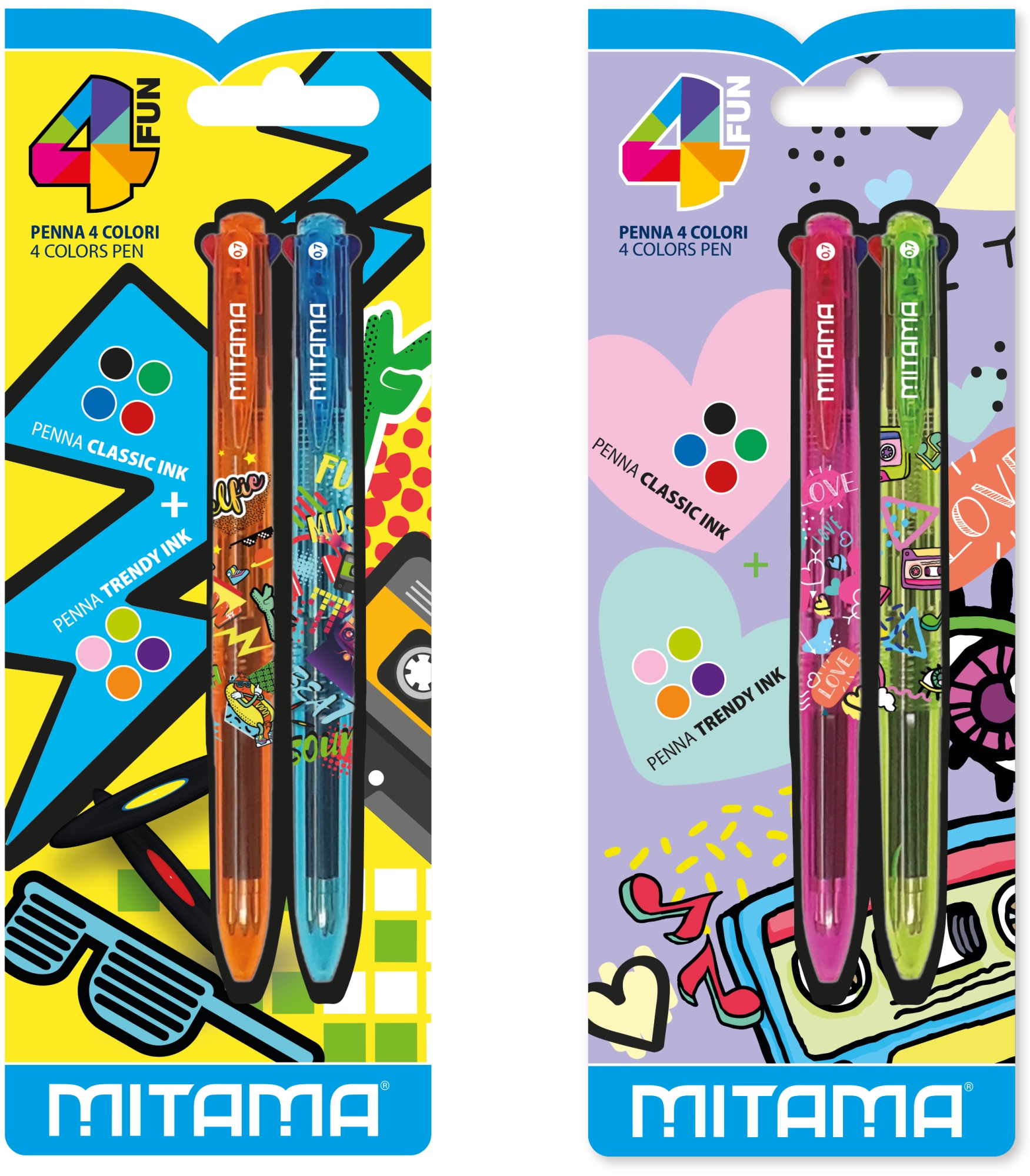 Penne For Fun 4 Colori Trendy pz.2 Multicolor Bolígrafo multifunción 2 pieza(s)