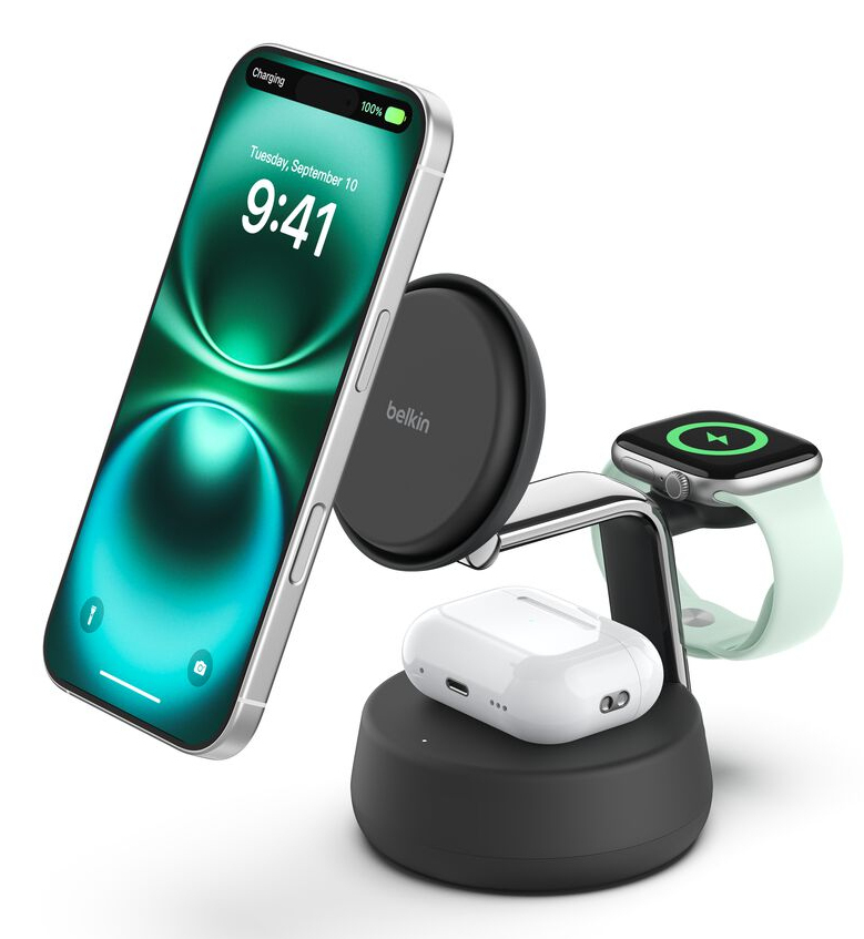 Qi2 Fitness tracker, Auriculares, Smartphone, Reloj inteligente Negro USB Cargador inalámbrico Carga rápida Interior