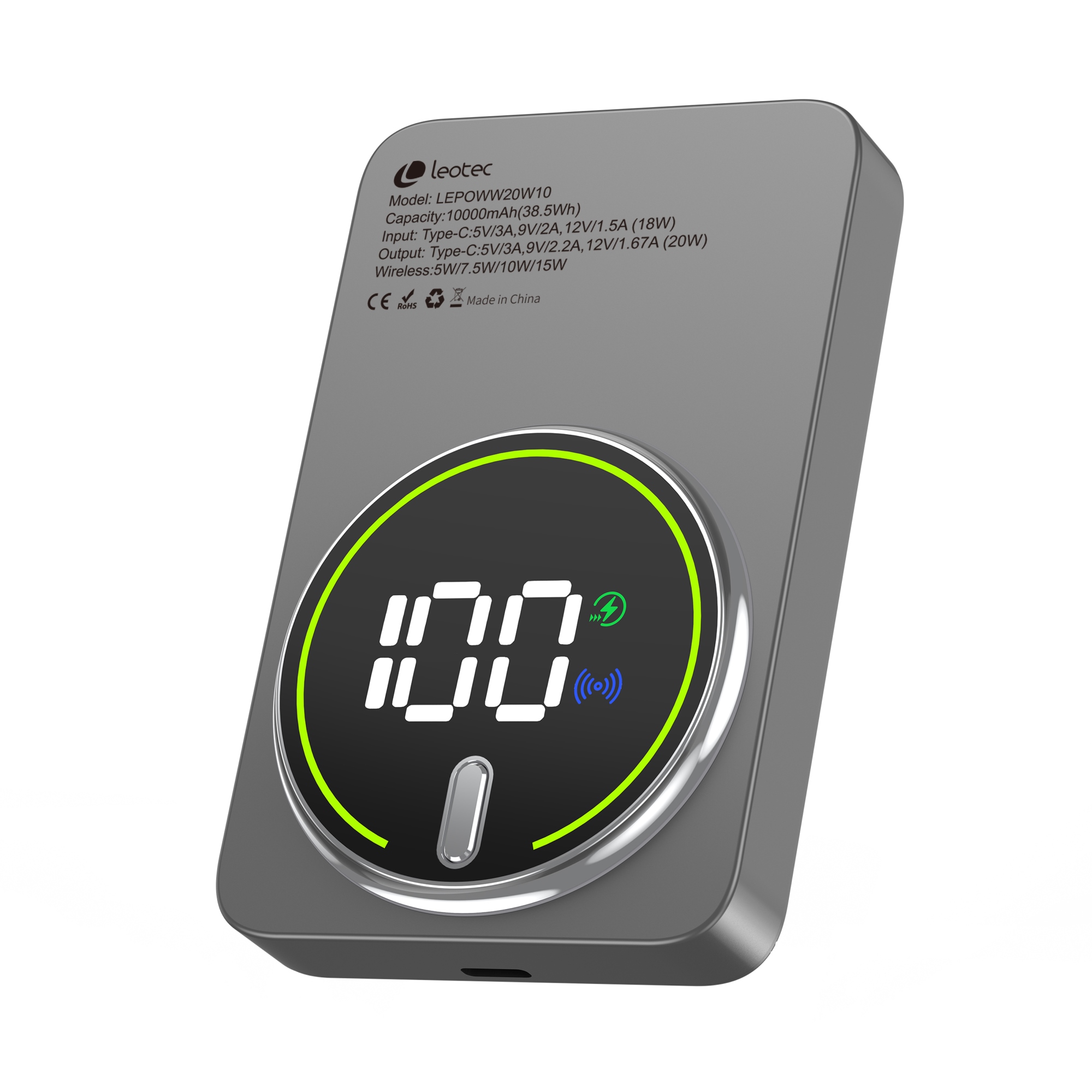 Power Bank inalámbrico 10000mAh 20W Gris