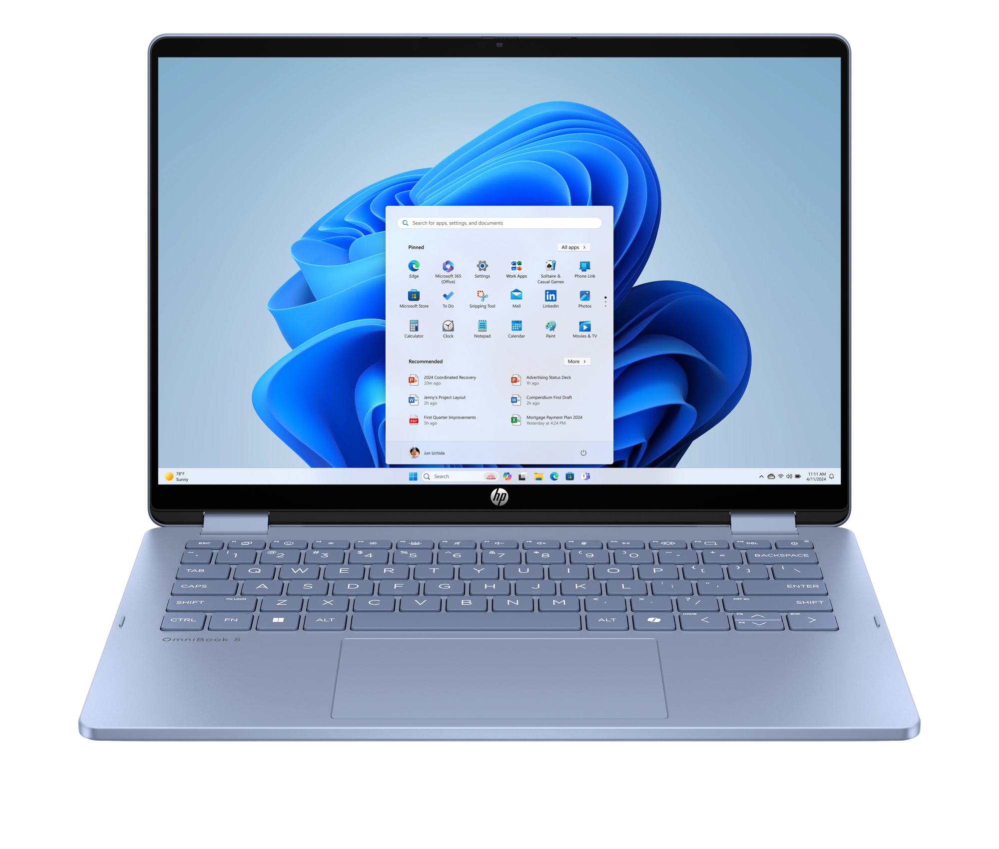 OmniBook 5 Flip 2-in-1 14-fp0054ns Intel Core 5 120U Híbrido (2-en-1) 35,6 cm (14") Pantalla táctil 2K 16 GB LPDDR5-SDRAM 1 TB SSD Wi-Fi 6 (802.11ax) Windows 11 Home Azul