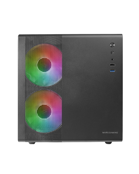 MC-400 Negro, Caja Gaming Compacta Micro-ATX, Ventana Lateral Completa Cristal Templado, 3x Ventiladores FRGB 120mm, Panel Lateral Completo Mesh