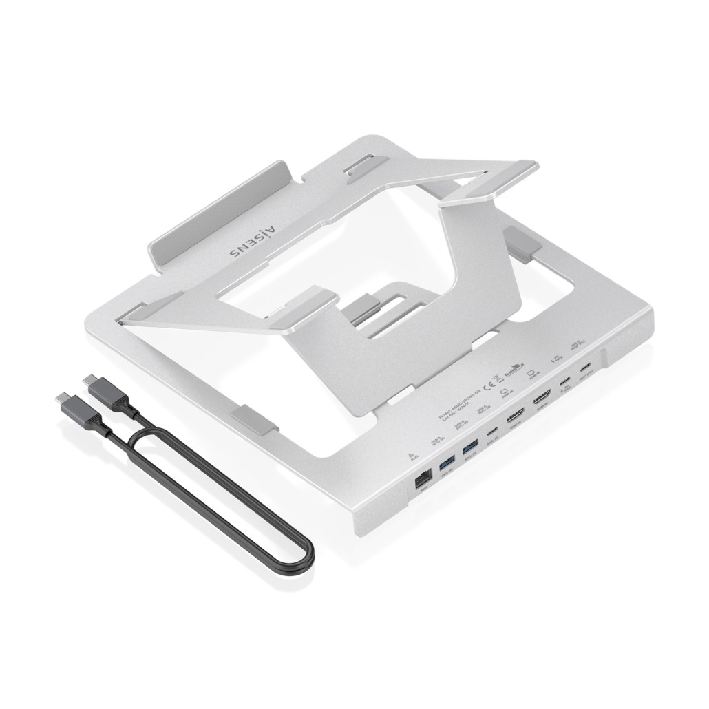 Soporte de Sobremesa Ajustable para Portatil / Tablet con USB-C Docking 7 en 1, Gris