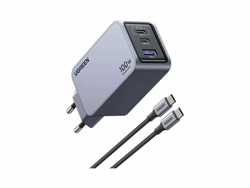 Nexode Pro EU 3-Port GaN PD Fast Charger With USB-C Cable Universal Negro, Gris Corriente alterna Carga rápida Interior
