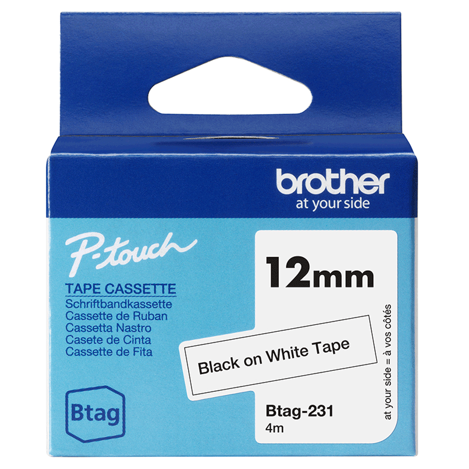 BTAG-231 cinta para impresora de etiquetas Negro sobre blanco