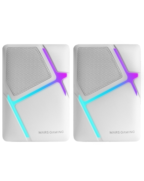 MS-H, Altavoces Gaming RGB Flow, Drivers Invertidos y Sonido 3D-Surround 10W, Altavoces Compactos con Caja de Control de Volumen, Conexión Universal Jack 3.5mm, Blanco