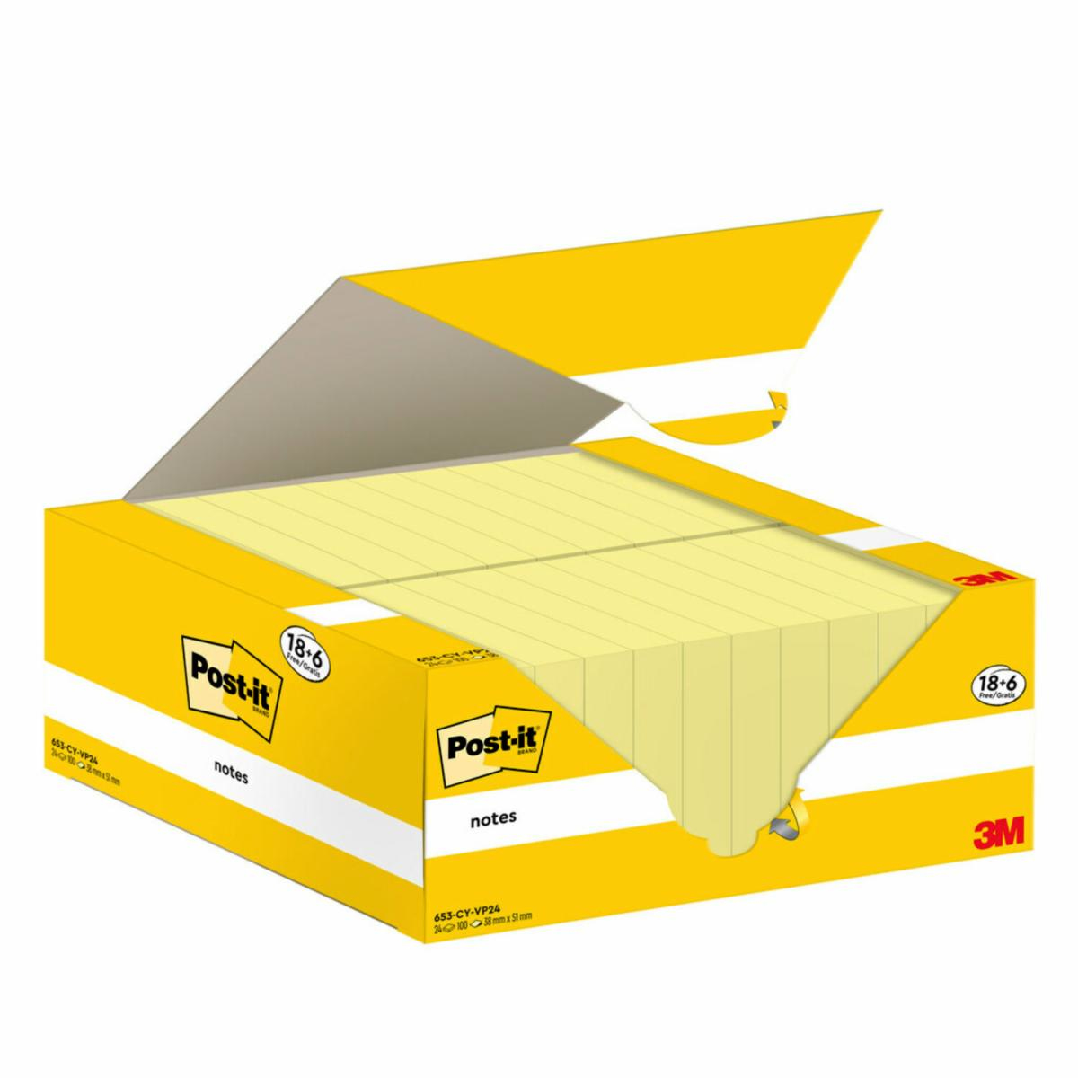653-CY-VP24 nota autoadhesiva Rectángulo Amarillo 100 hojas Autoadhesivo