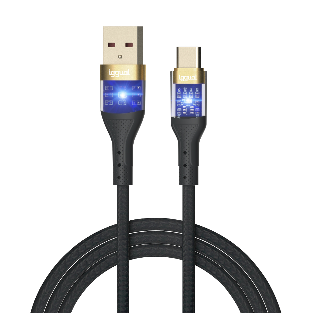 Cable USB-A a tipo C 3A 100 cm trenzado LED