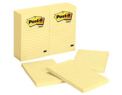 Notes, 4 in x 6 in, Canary Yellow, Lined, 12 Pads/Pack nota autoadhesiva Amarillo 100 hojas Autoadhesivo