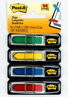 Arrow Flags, Primary Colors, 1/2 in Wide, 24/Dispenser, 4 Disp/Pack bandera adhesiva 24 hojas