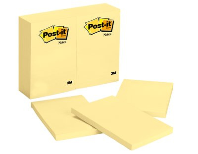 Notes, 4 in x 6 in, Canary Yellow, 12 Pads/Pack nota autoadhesiva Amarillo 100 hojas Autoadhesivo