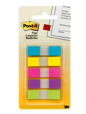 Flags, Assorted Bright Colors, 1/2 in Wide, 100/On-the-Go Dispenser bandera adhesiva 100 hojas
