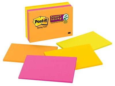 Super Sticky Notes, 6 in x 4 in, Rio de Janeiro Collection, 8 Pads/Pack nota autoadhesiva Naranja, Rosa, Amarillo 45 hojas Autoadhesivo